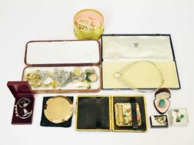 Assorted costume jewellery and two compacts