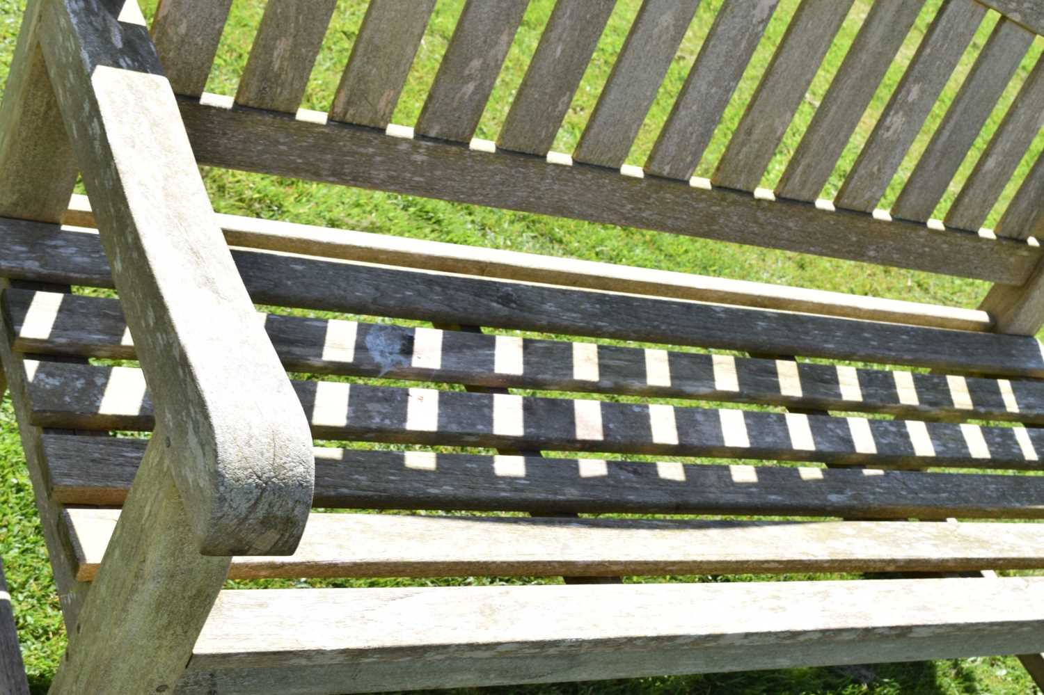 Two person teak garden bench with arched back - Image 5 of 6