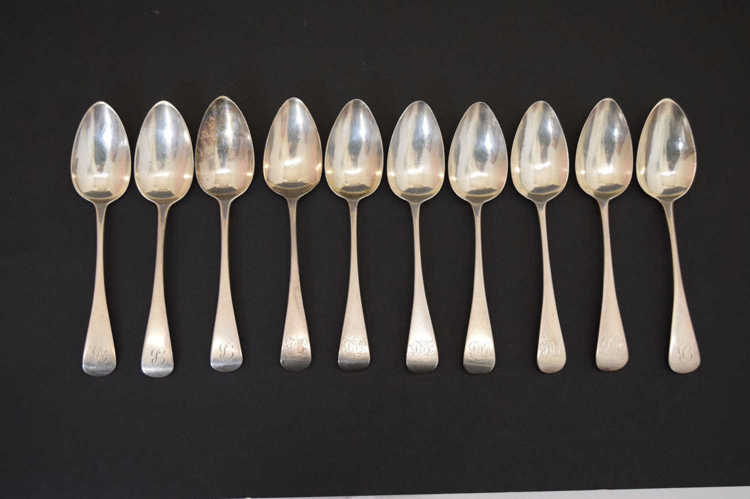 Ten Georgian silver Old English pattern dessert spoons - Image 2 of 11