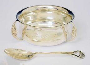 George VI silver christening set decorated with The Man in the Moon