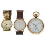 Rotary gentleman's bracelet watch, Bulova and gold-plated pocket watch