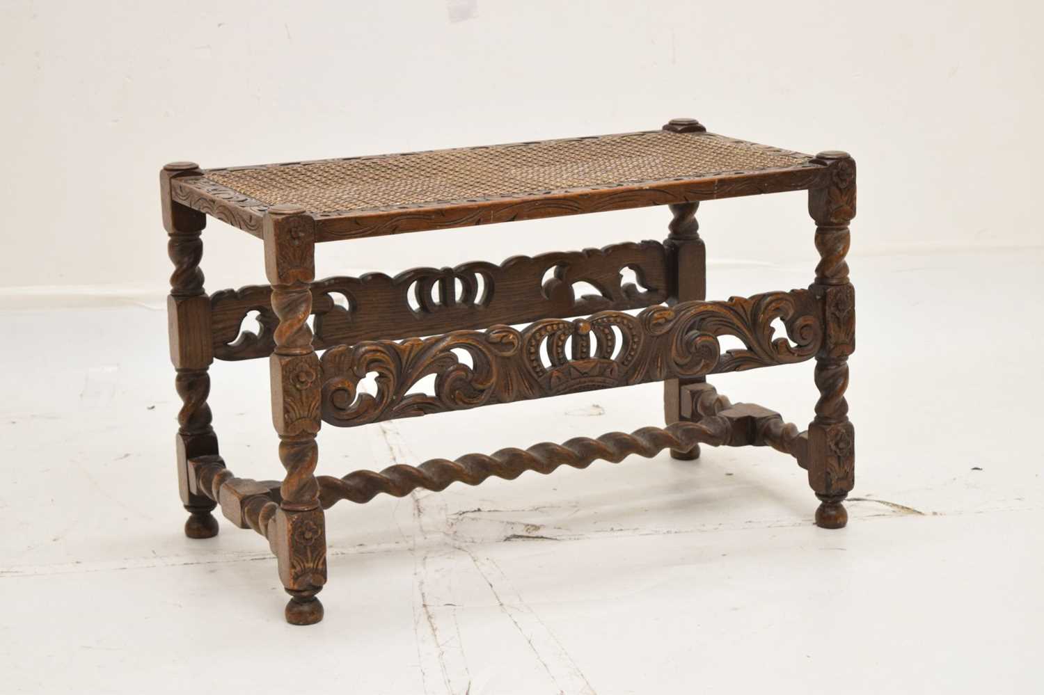 Carved cane-seat stool/luggage rack - Image 2 of 10