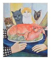 Beryl Cook (1926-2008) - Signed print - 'Four Hungry Cats'