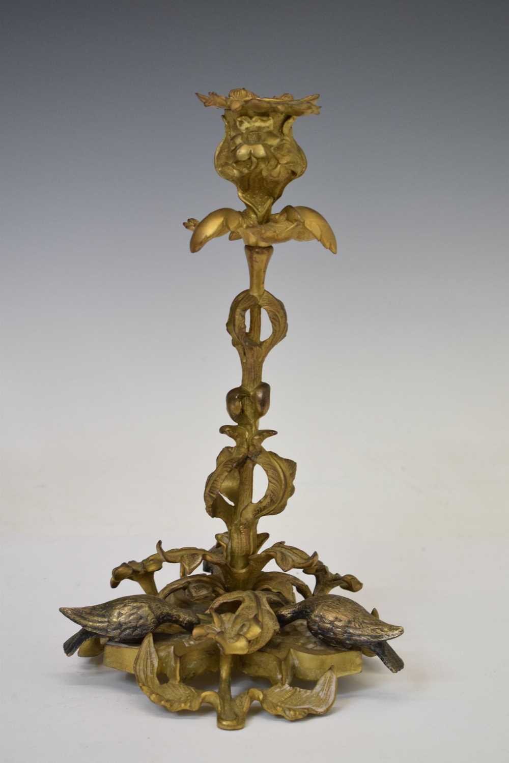 Pair of late 19th century foliate cast gilt metal candlesticks - Image 3 of 7