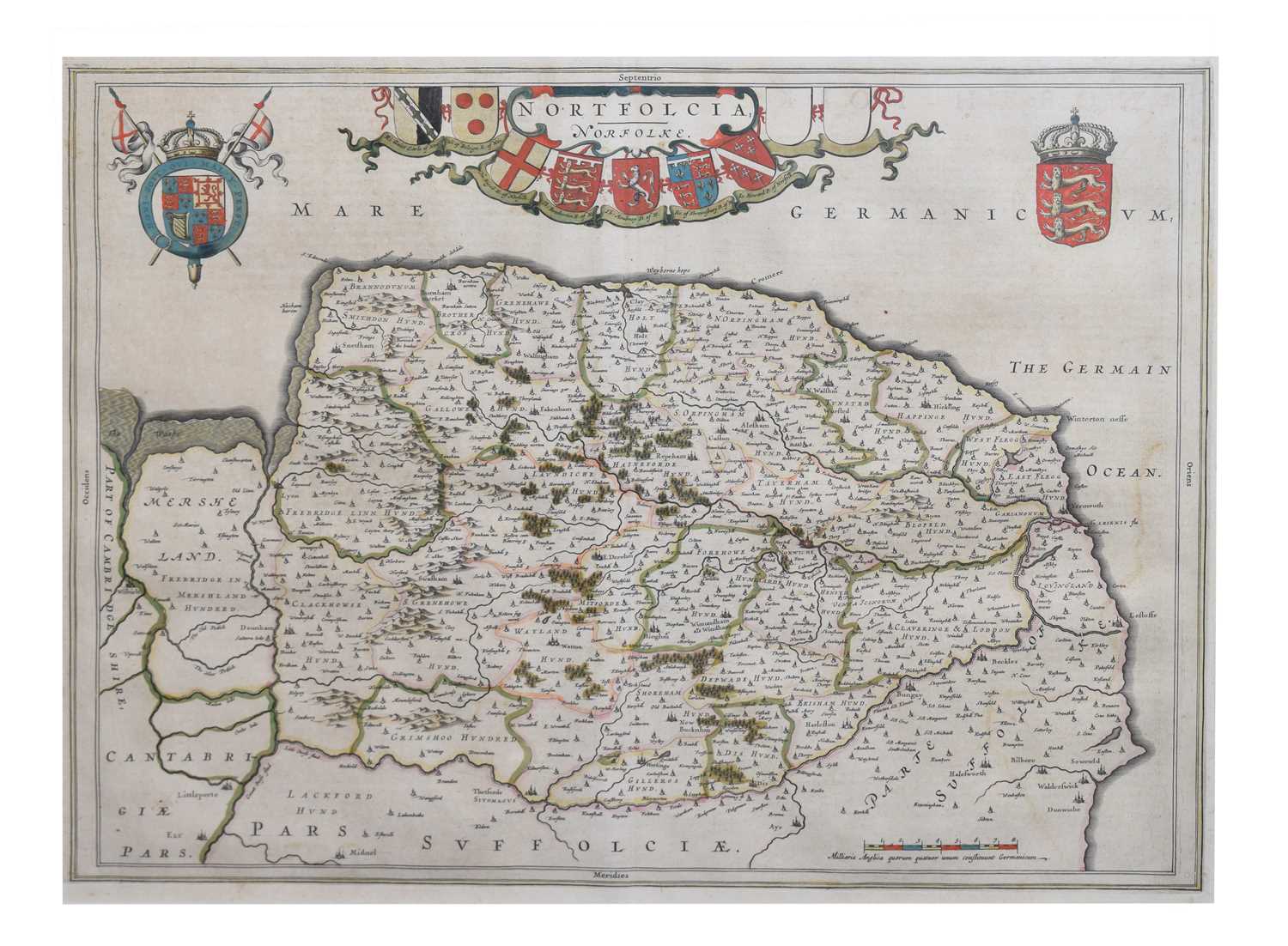 Johannes Blaeu 17th century county map of Norfolk 1662