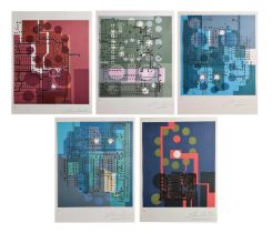 Five late 20th century screenprints - Abstract studies of computer circuits