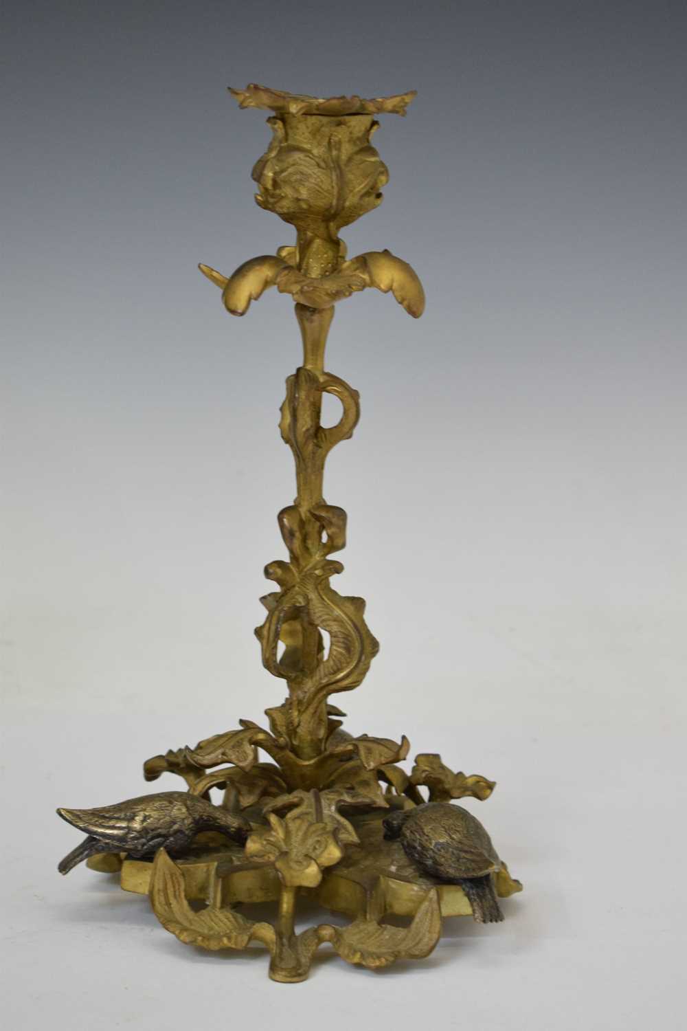 Pair of late 19th century foliate cast gilt metal candlesticks - Image 4 of 7