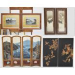 Early 20th century Japanese folding table screen with view of Mount Fuji