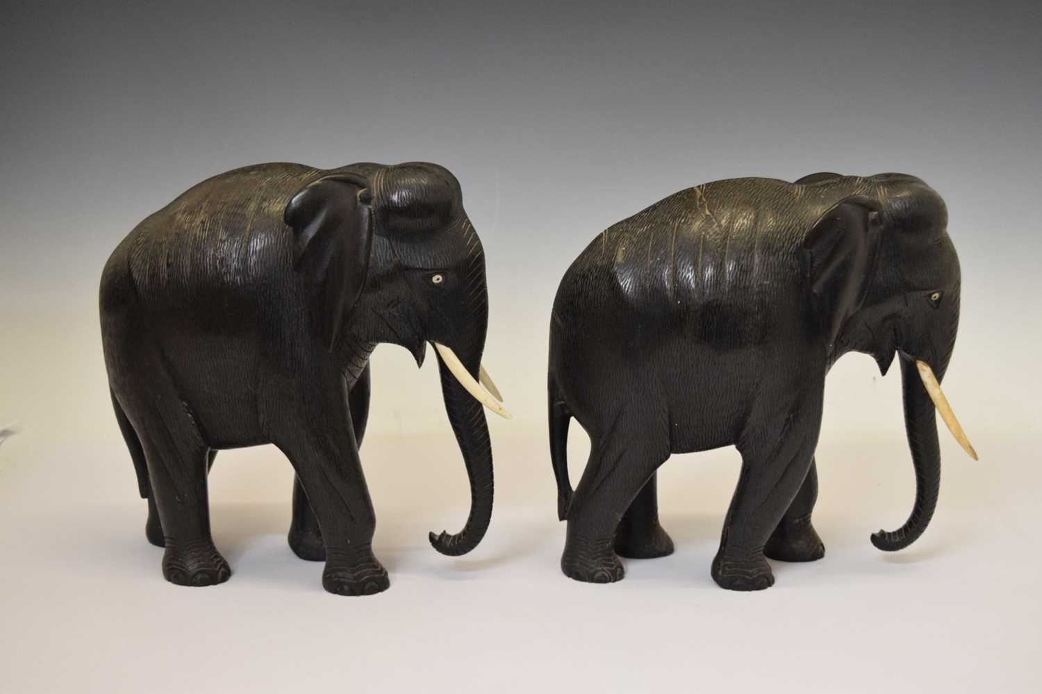 Pair of ebony elephants with ivory tusks - Image 5 of 7