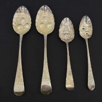 Pair of George III silver Berry tablespoons, and two Berry dessert spoons