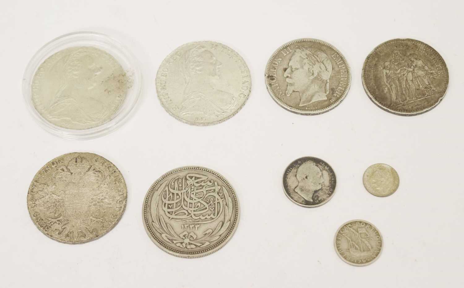 Quantity of silver coinage to include Maria Theresa thalers, etc