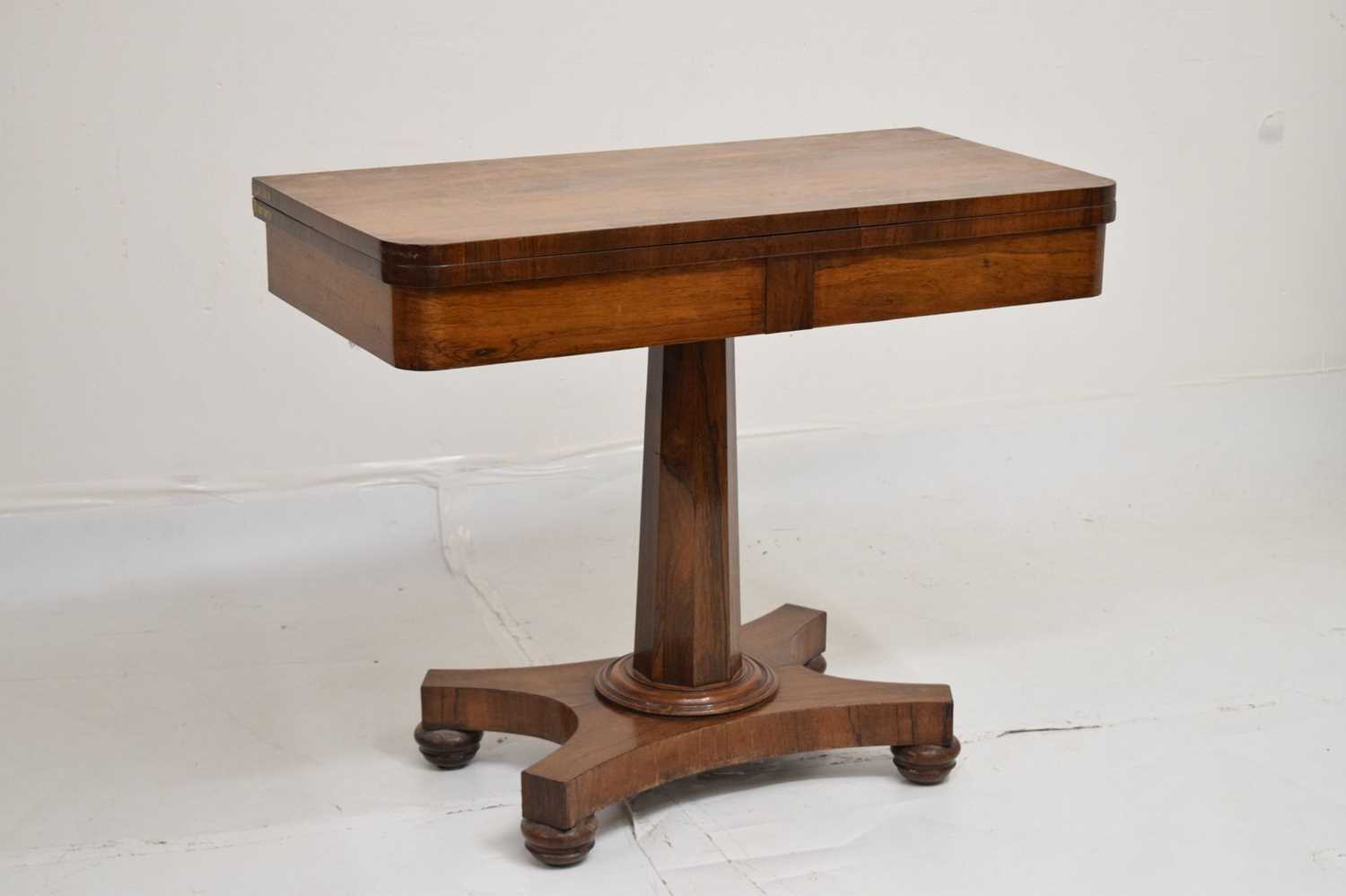 Second quarter 19th century rosewood fold-over pedestal card table - Image 2 of 10