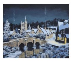 Alan King (1946-2013) - Oil on canvas - 'Snowfall at Castle Coombe'