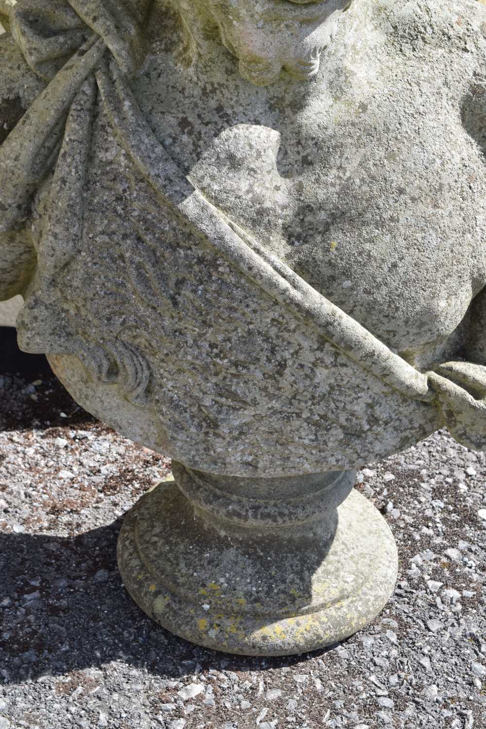 Large composite stone garden bust of Bacchus on fluted pedestal - Image 7 of 7