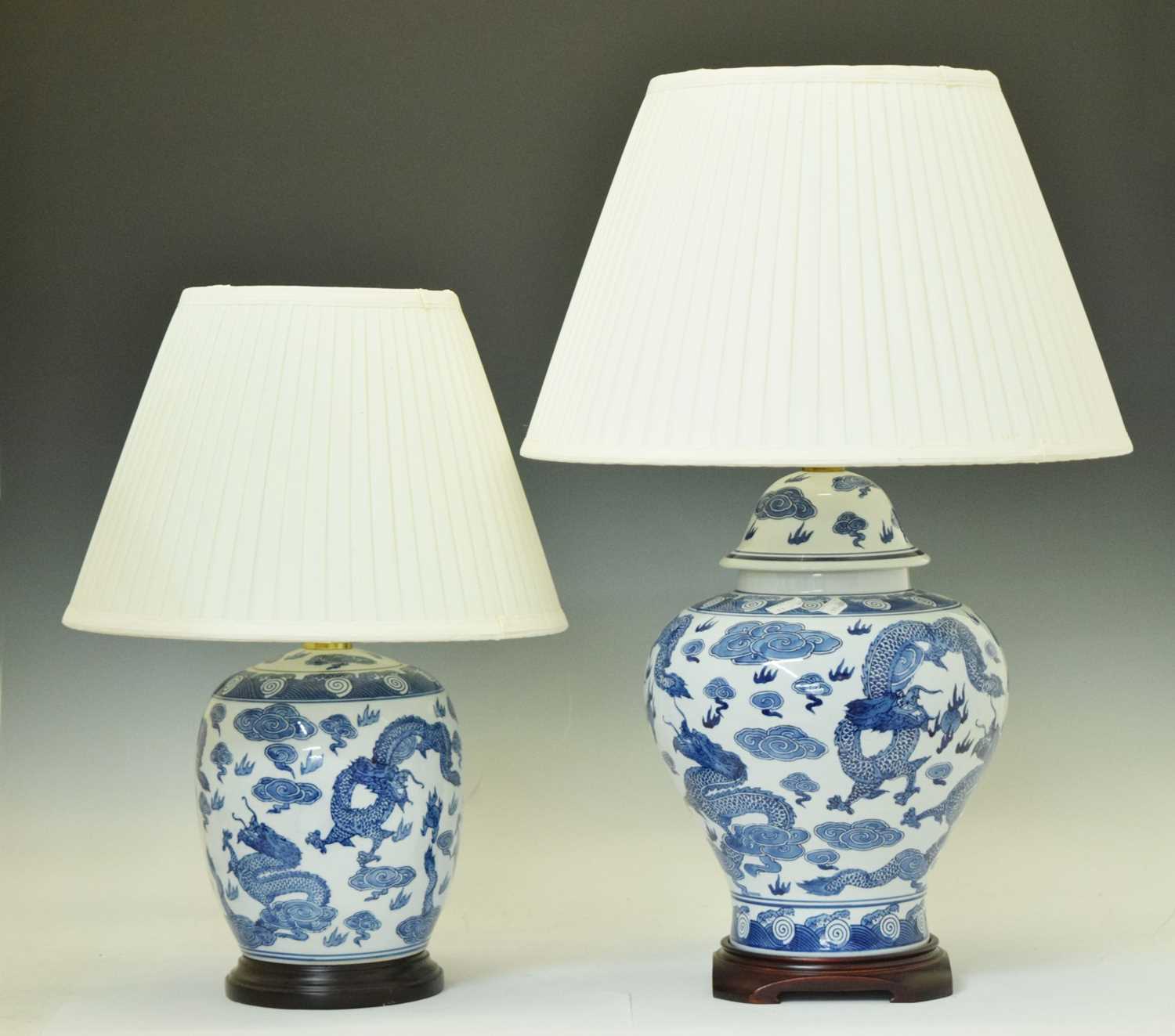 Two blue and white porcelain table lamps