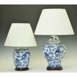 Two blue and white porcelain table lamps