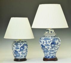 Two blue and white porcelain table lamps