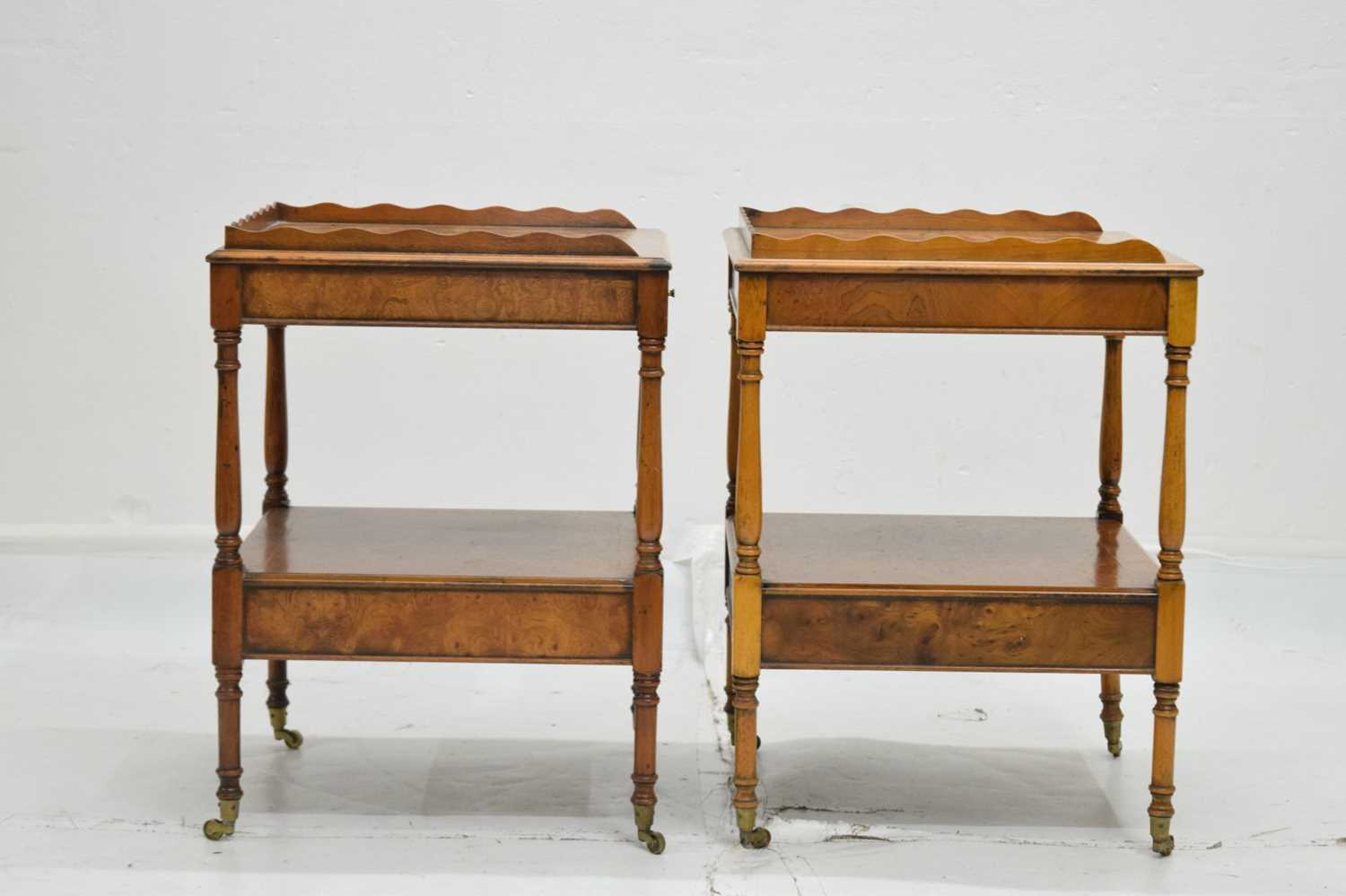 Pair of reproduction yew wood two-tier etageres - Image 5 of 9