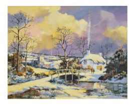 Alan King (1946-2013) - Oil on board - 'Snow Bridge', Hagley, Somerset