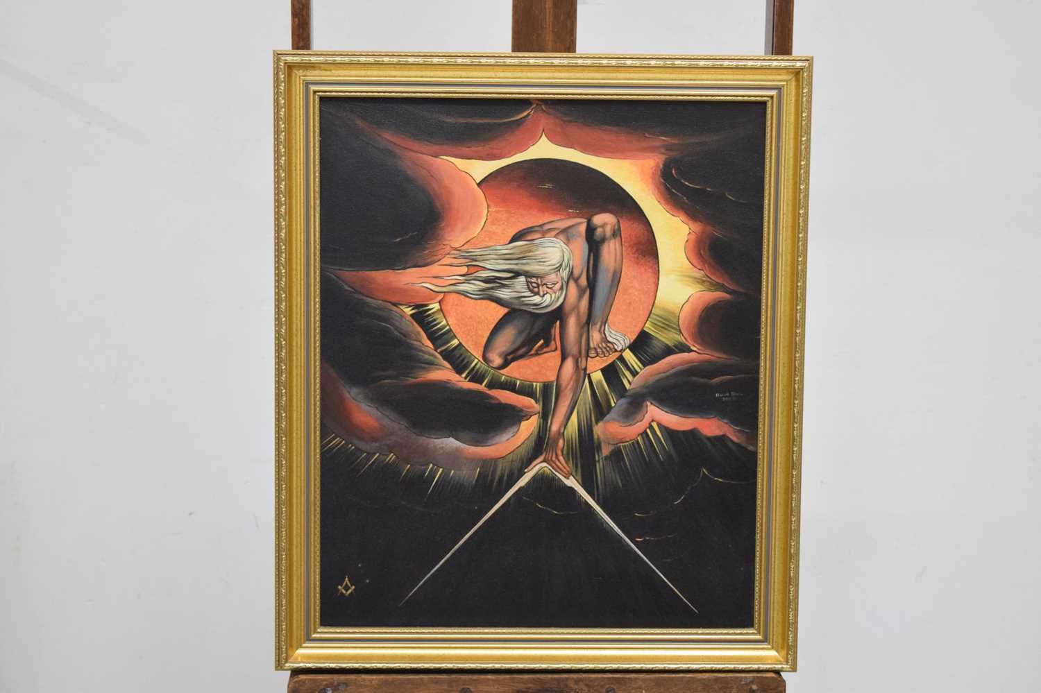 David Hall - Oil on canvas - 'The Ancient of Days', After William Blake - Image 7 of 8