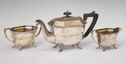 George VI silver three-piece tea set