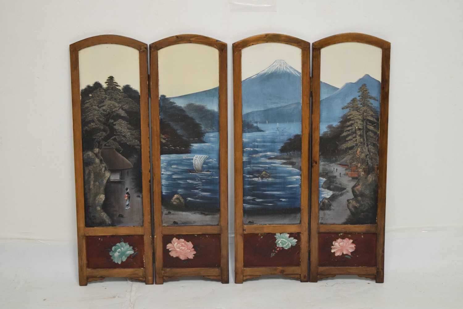 Early 20th century Japanese folding table screen with view of Mount Fuji - Image 13 of 33