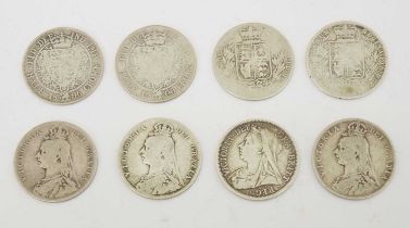Eight Victorian silver half crowns
