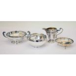 George V silver twin-handled pedestal bowl, George V cream jug, etc