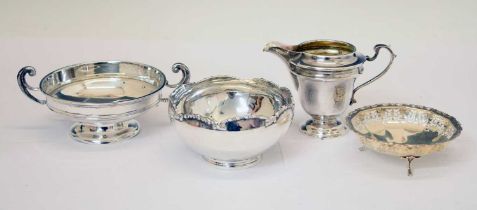 George V silver twin-handled pedestal bowl, George V cream jug, etc