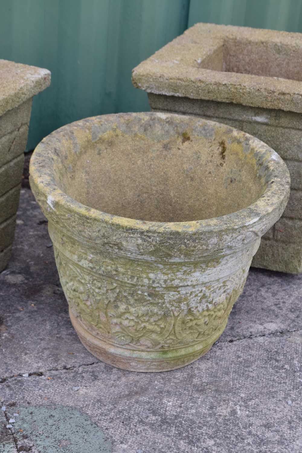 Pair of square reconstituted stone garden planters and one other - Image 4 of 6