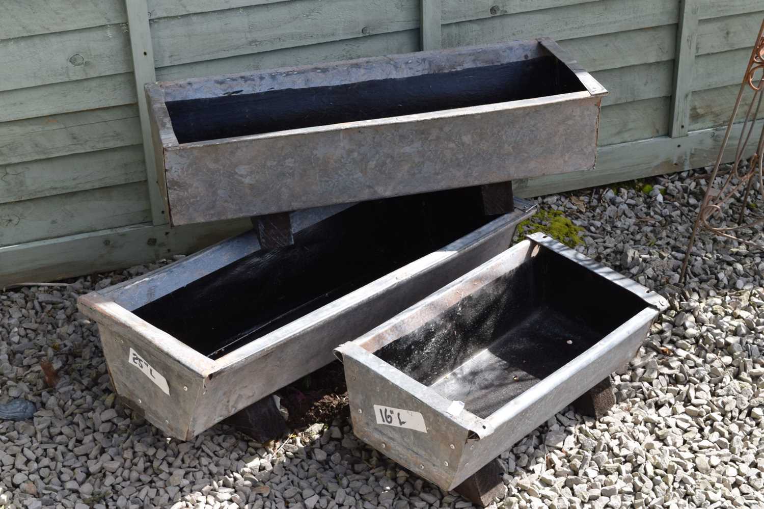 Three galvanised metal garden troughs - Image 2 of 5