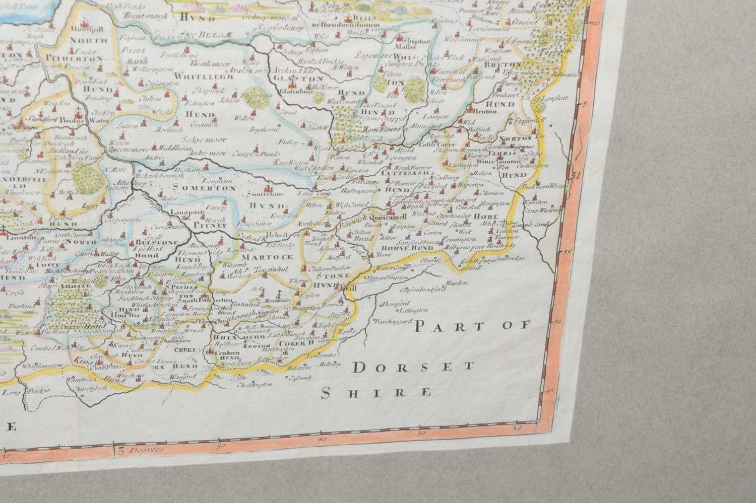 Robert Morden - 18th century hand coloured map of Somersetshire - Image 5 of 8