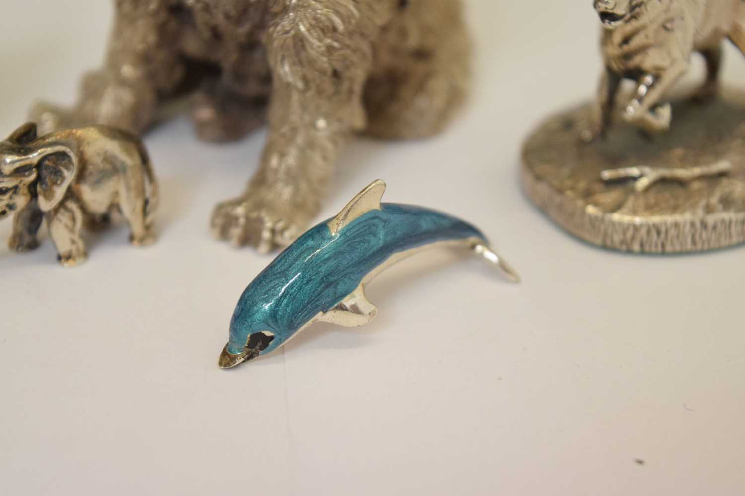 Silver and enamel figure of a dolphin, two Elizabeth II dog figures, etc - Image 5 of 10