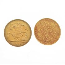 Two Queen Victoria gold half sovereigns, 1892 and 1898