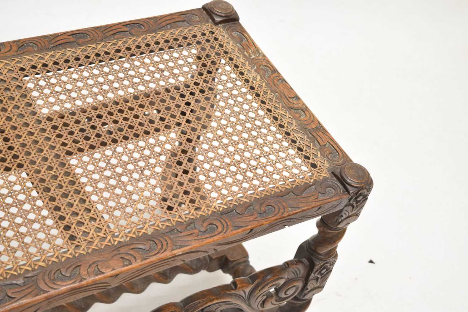 Carved cane-seat stool/luggage rack - Image 4 of 10