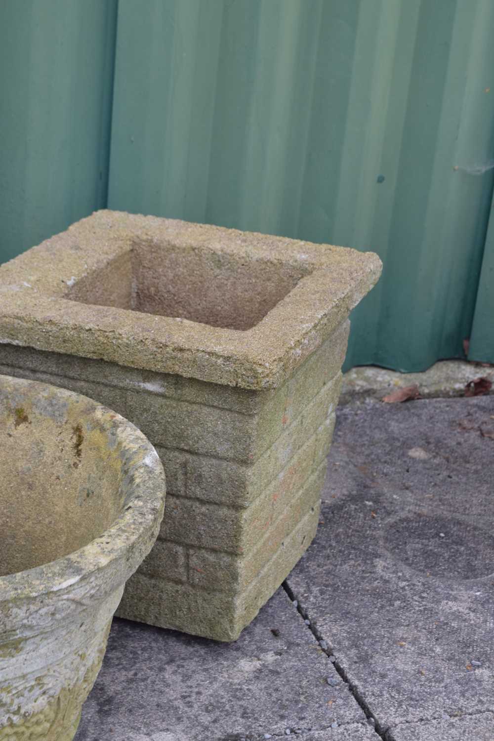 Pair of square reconstituted stone garden planters and one other - Image 3 of 6