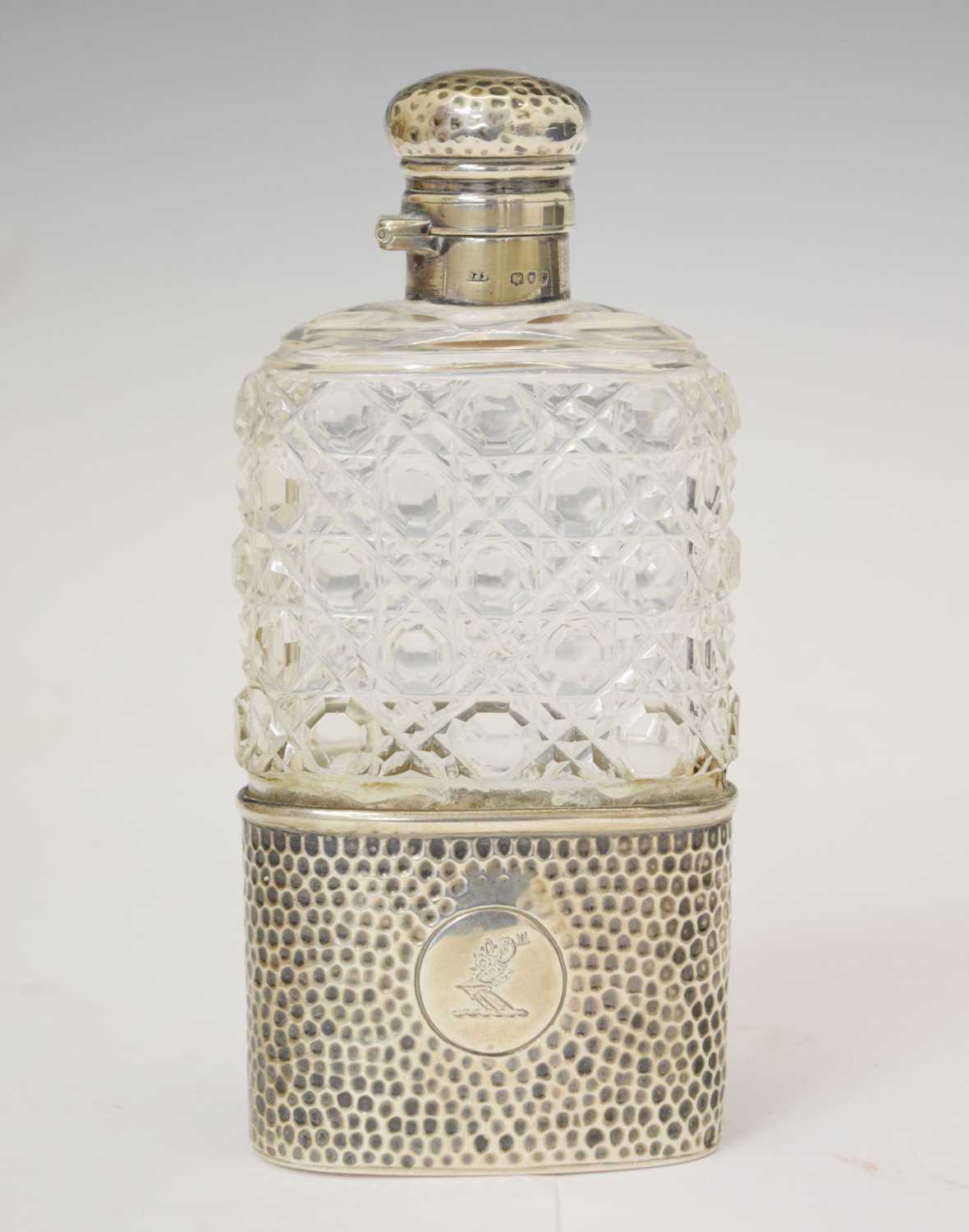 Late Victorian silver and cut glass hip flask