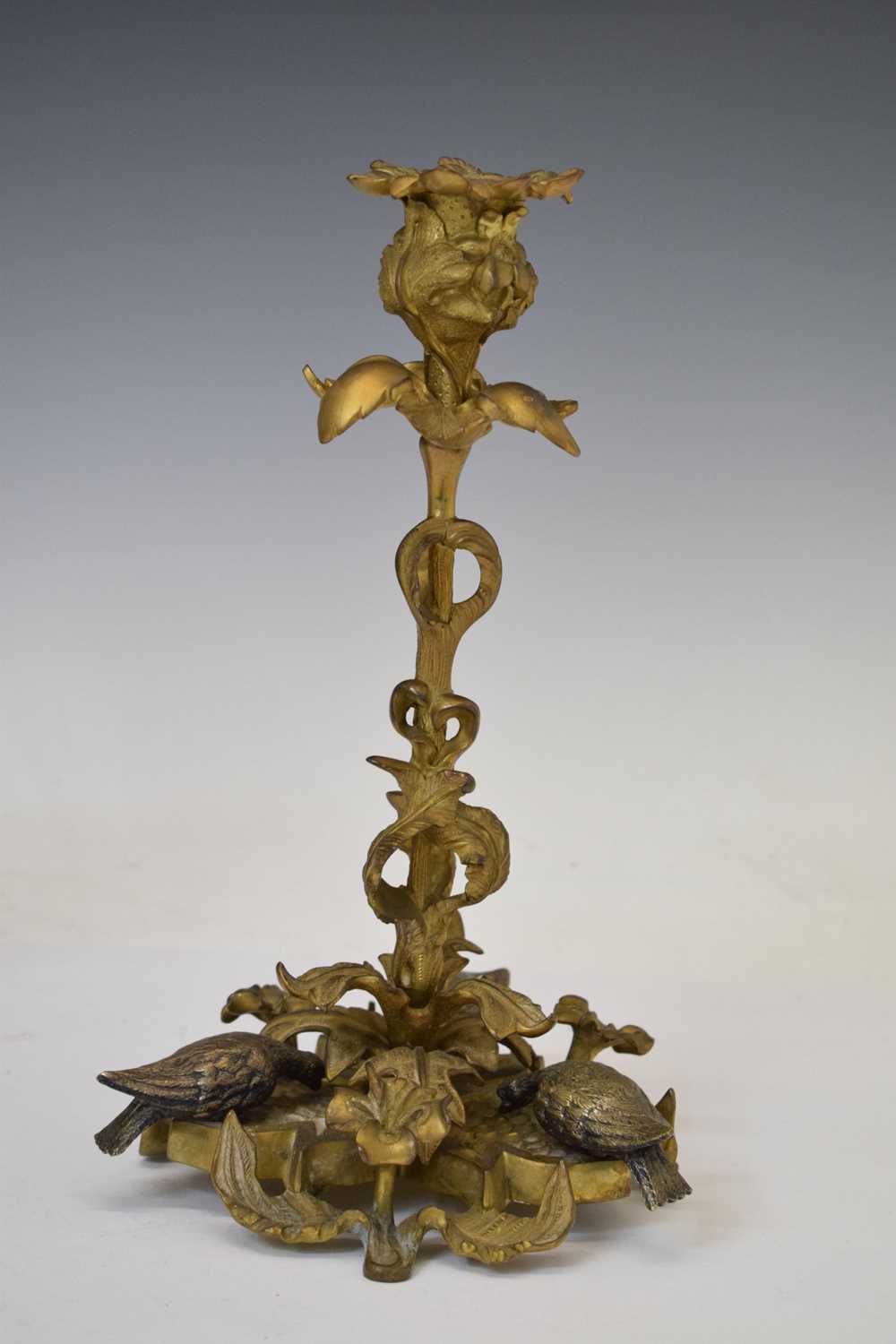 Pair of late 19th century foliate cast gilt metal candlesticks - Image 2 of 7