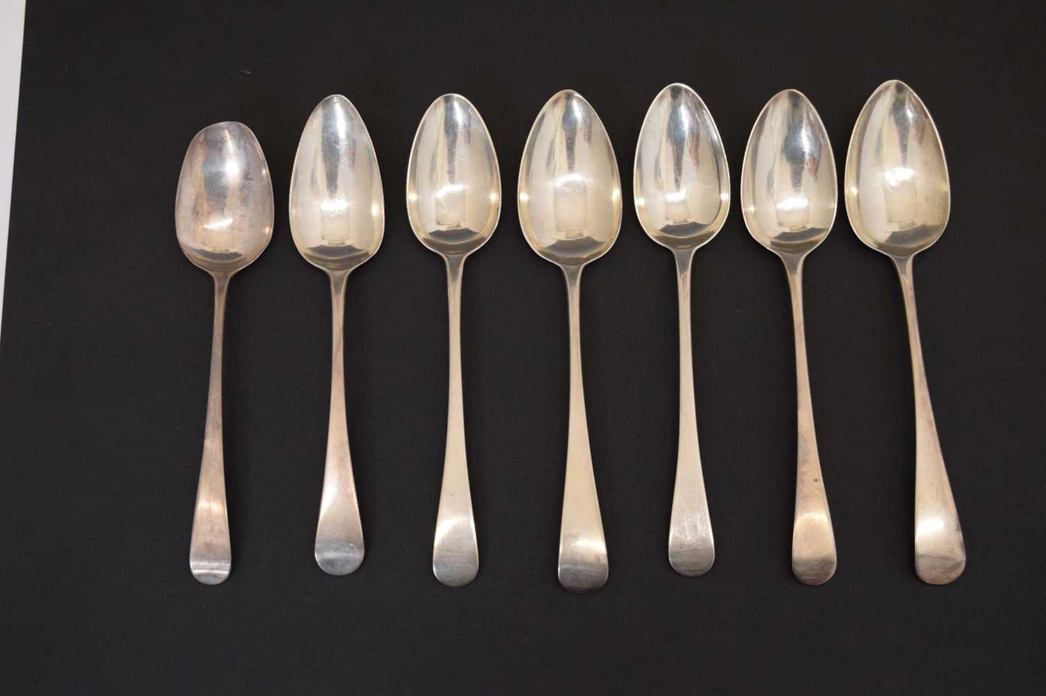 Seven Georgian silver Old English pattern tablespoons - Image 2 of 9