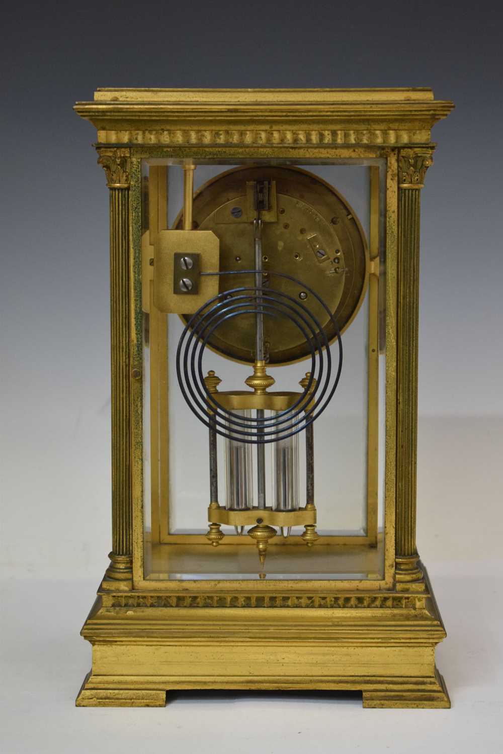 Late 19th century French brass four-glass mantel clock - Image 7 of 9