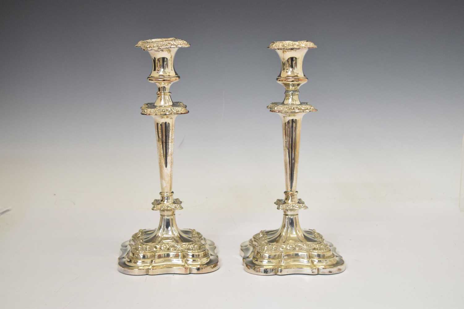 Pair of 19th century silver plated on copper candlesticks - Image 2 of 8