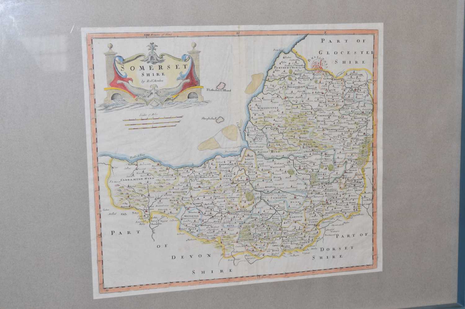 Robert Morden - 18th century hand coloured map of Somersetshire - Image 2 of 8