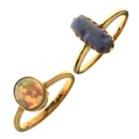 Two 18ct yellow gold opal set rings