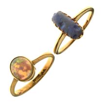 Two 18ct yellow gold opal set rings