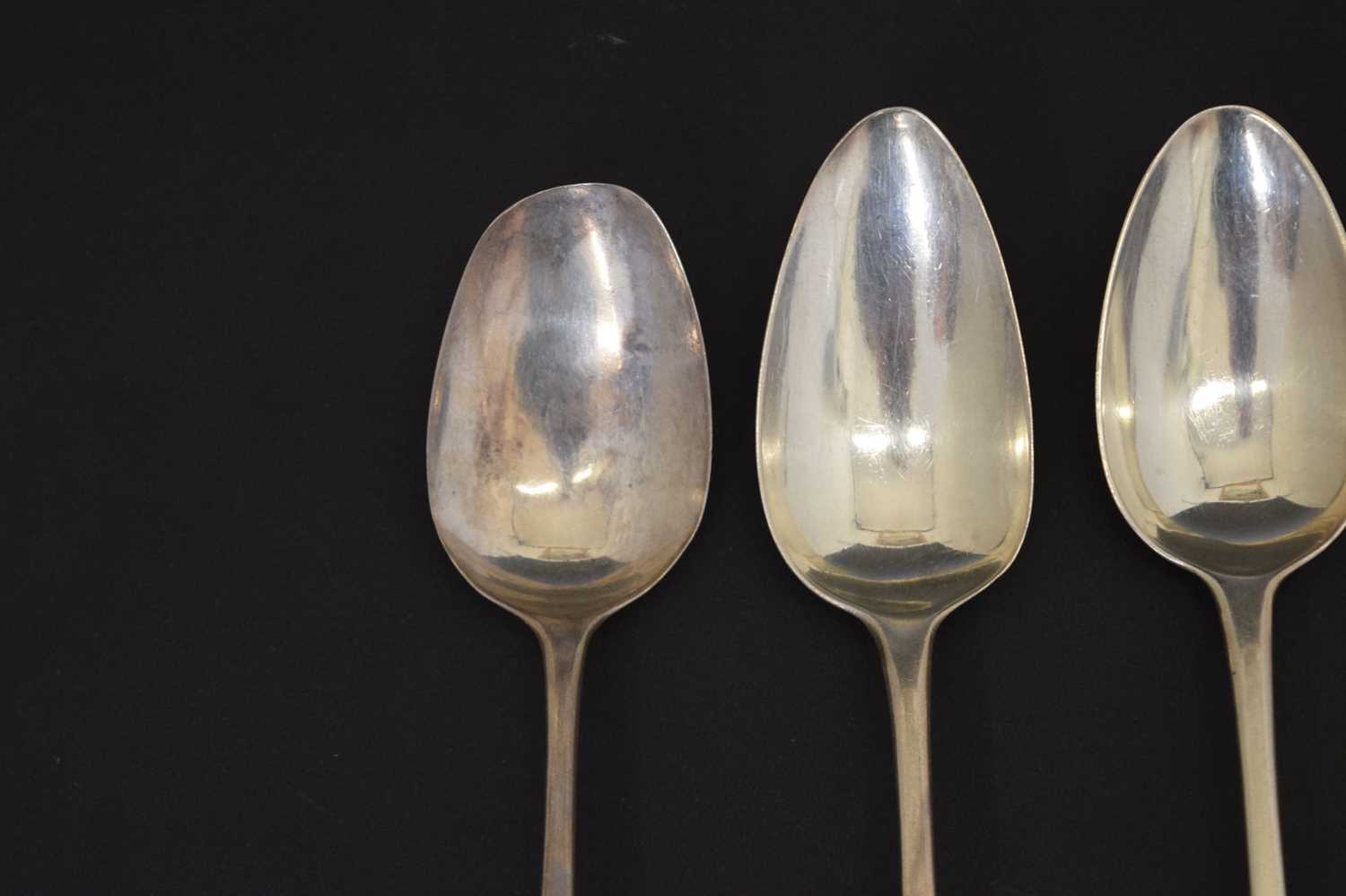 Seven Georgian silver Old English pattern tablespoons - Image 3 of 9