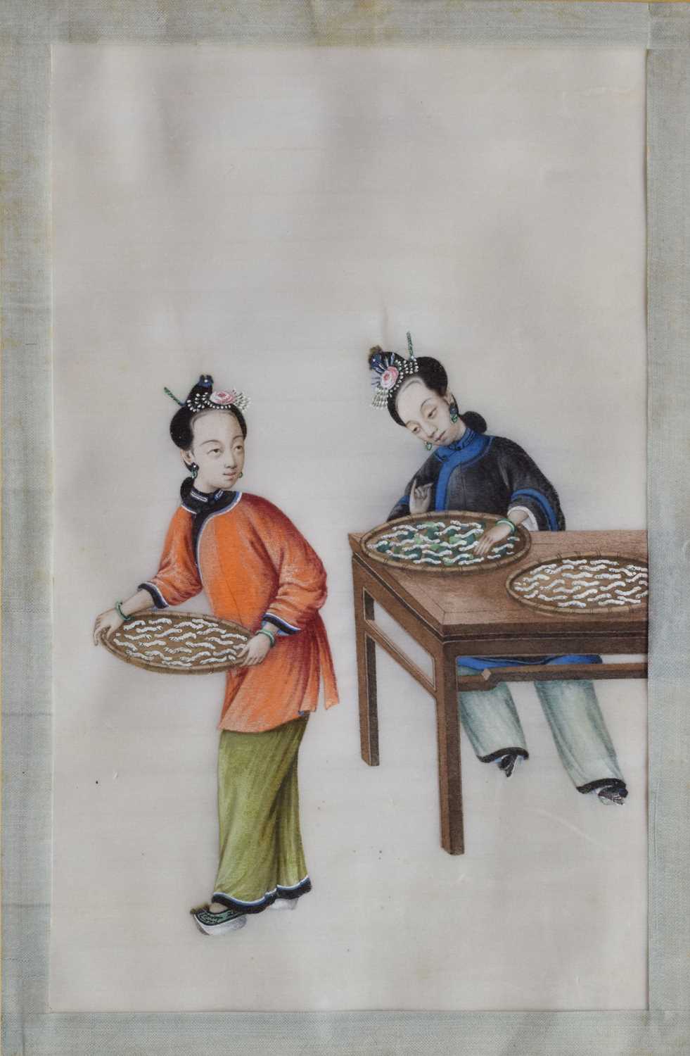 Five 19th century Chinese watercolours on pith paper - Image 9 of 33