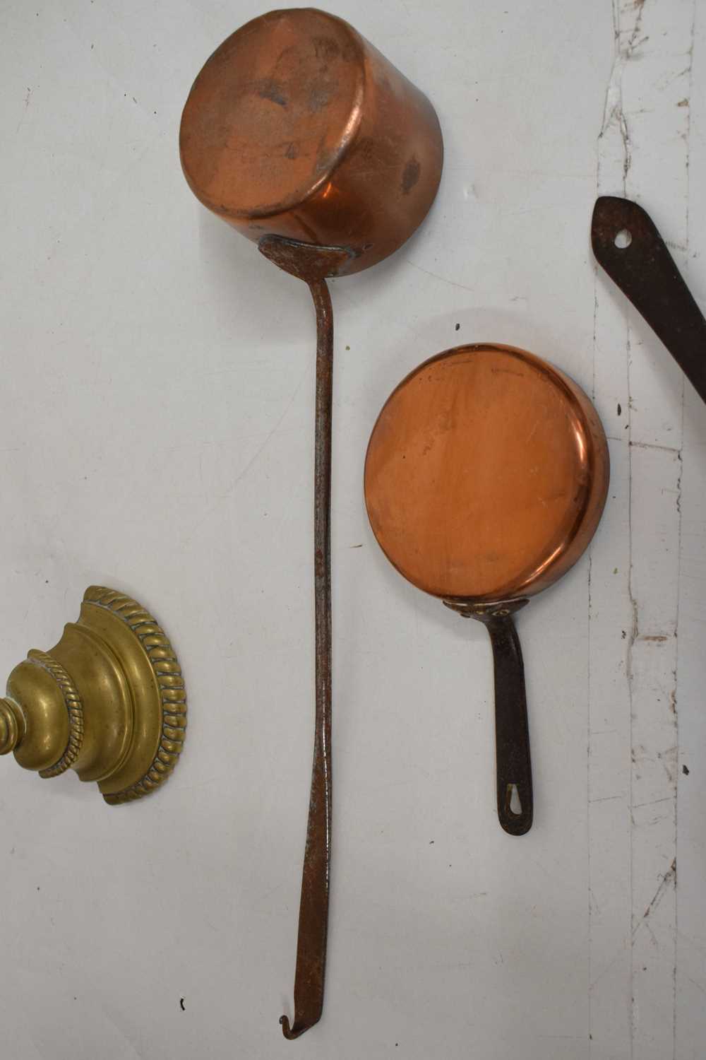 Gilt metal doorstop and three copper pans - Image 8 of 12