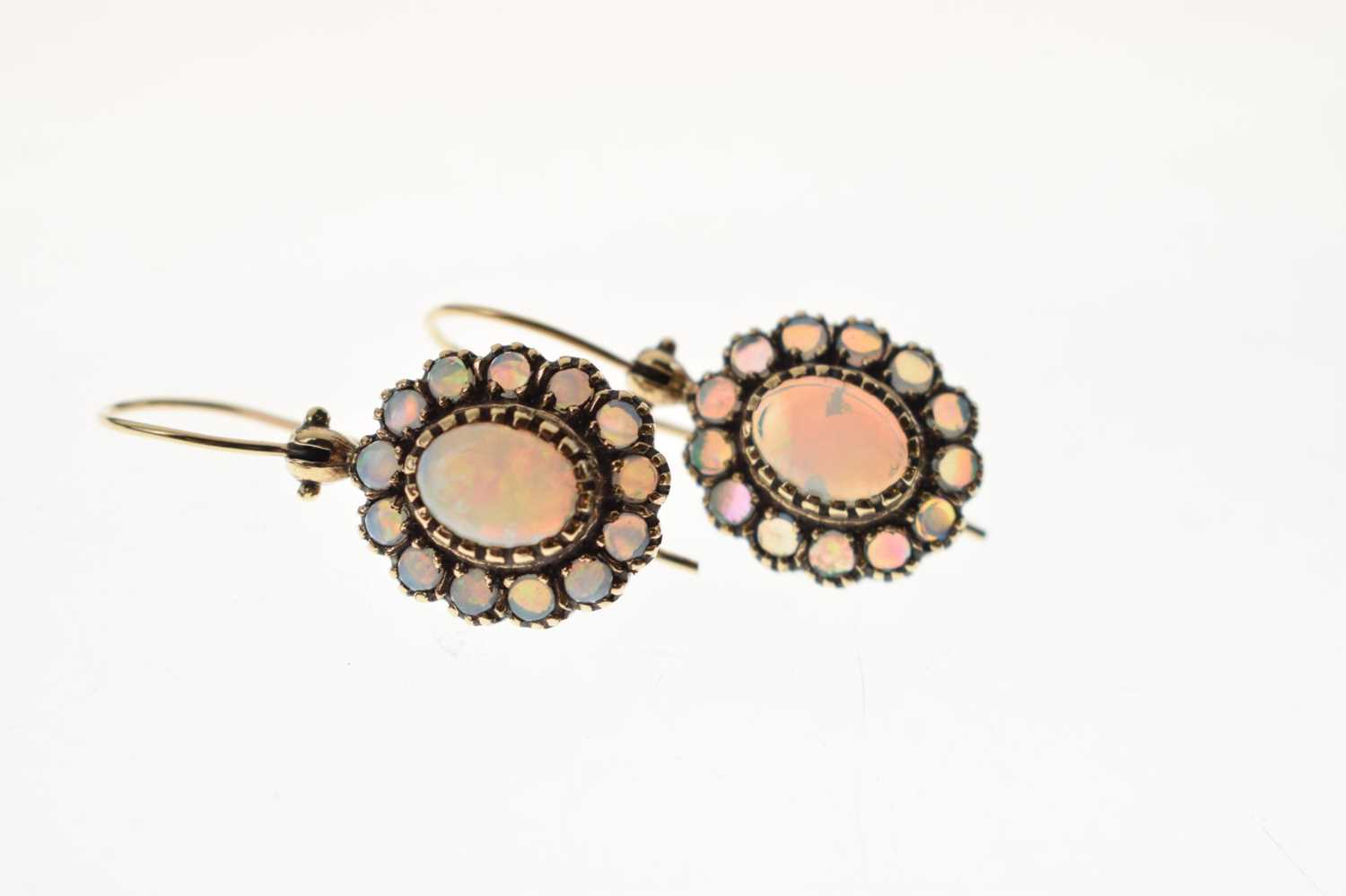 Pair of 9ct gold opal cluster earrings - Image 2 of 7