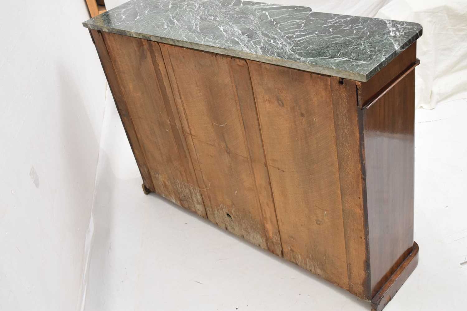 19th century inlaid walnut breakfront credenza or side cabinet with marble top - Image 11 of 13