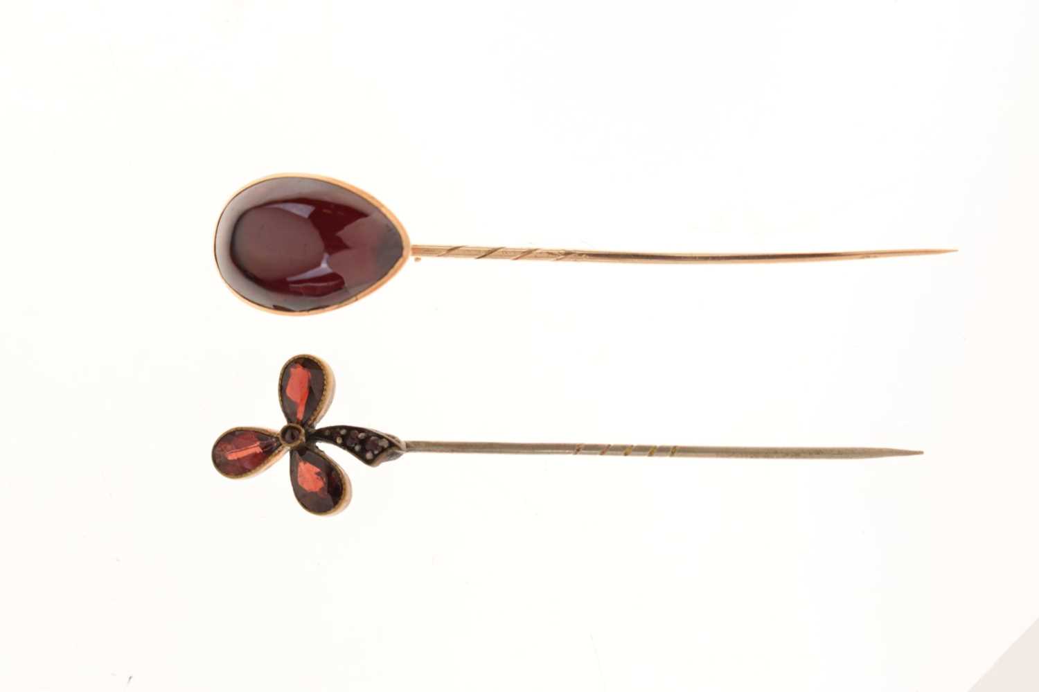Two red stone set stick pins - Image 6 of 6